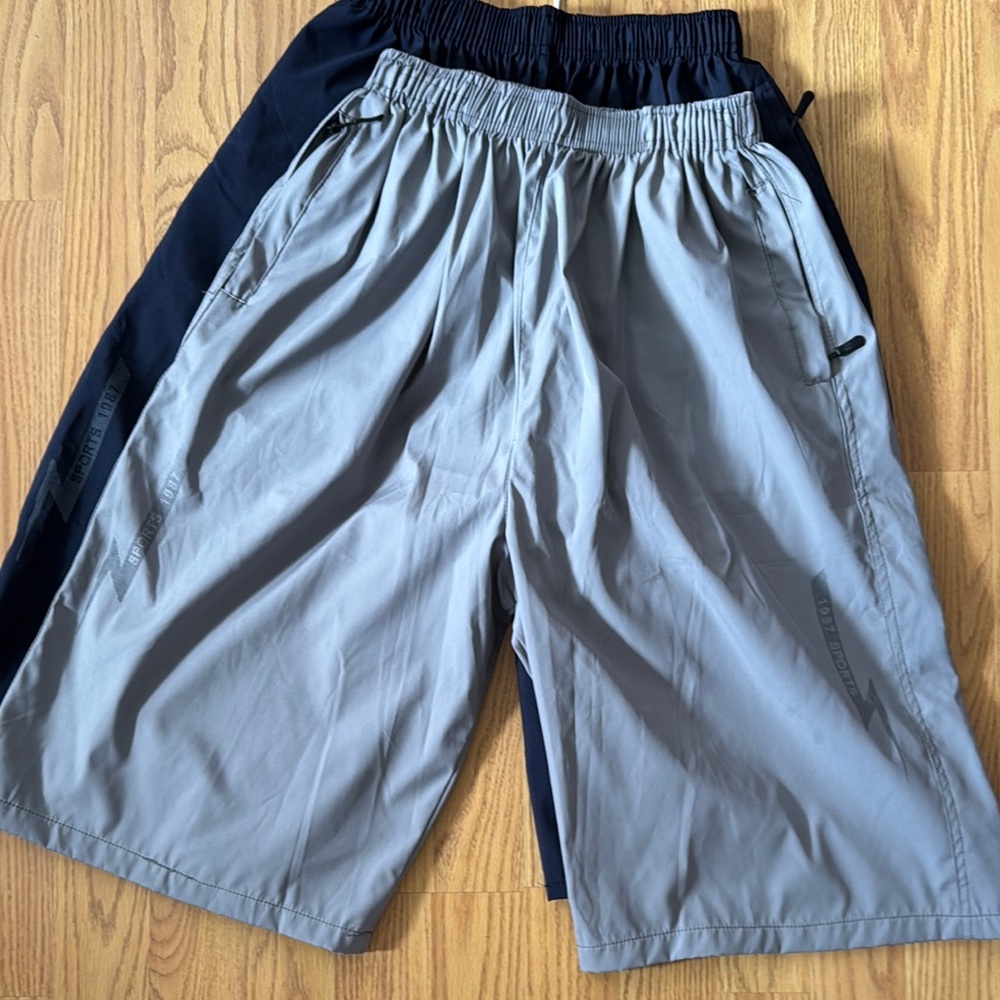 NWOT lot of 2 Gray and Black Athletic Shorts with Elastic Waistband